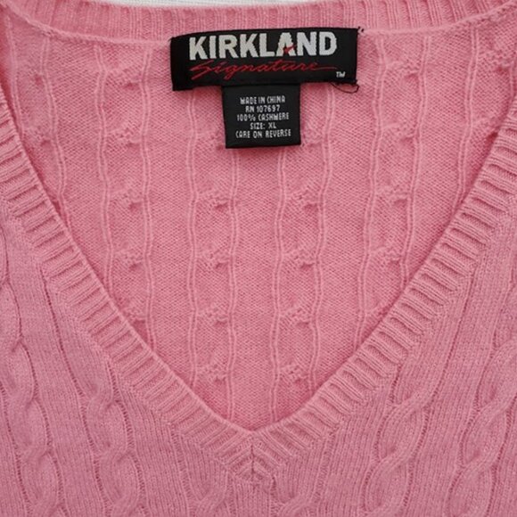 Kirkland Signature V-Neck Pink 100% Cashmere Cable Knit Sweater Size XL - Picture 3 of 6